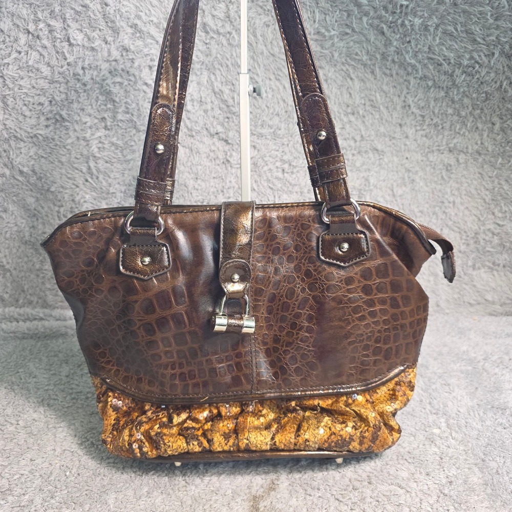 M.C. Marc Chantel Shoulder Bag Brown Croc Sequin‎ Snakeprint Y2K Exotic Mob Life
